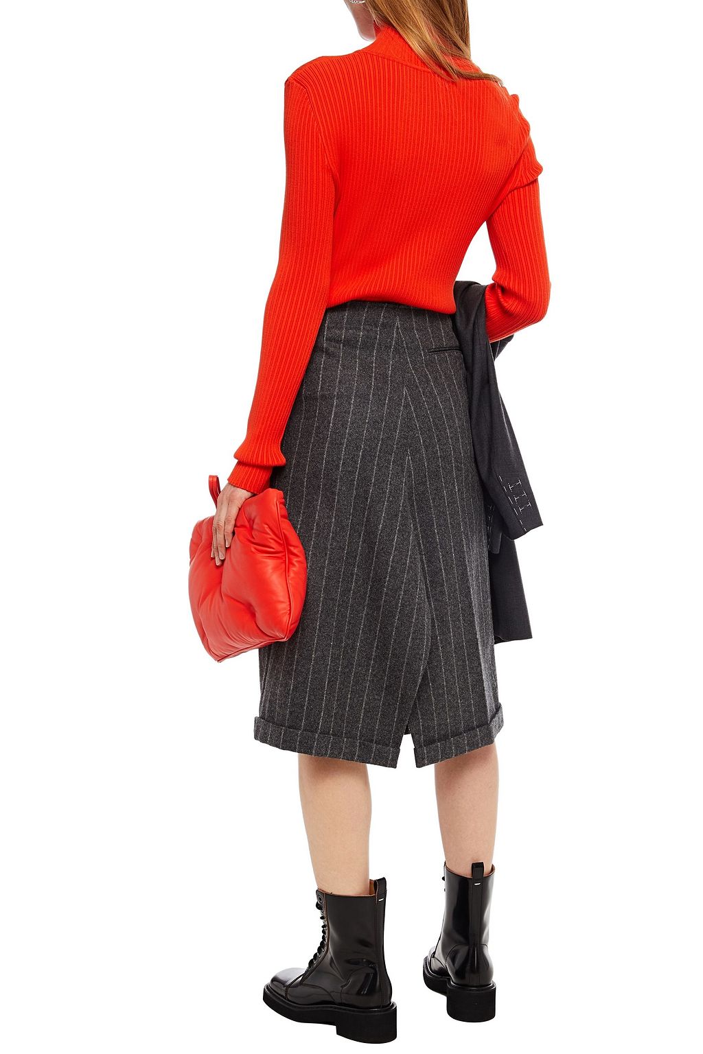MAISON MARGIELA Pleated pinstriped brushed wool-felt skirt