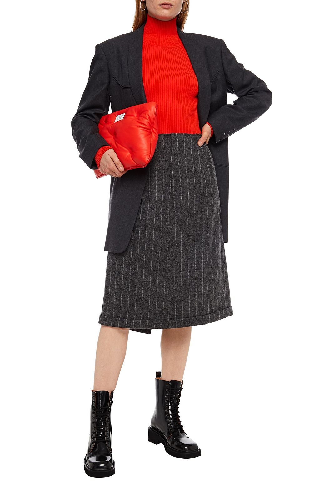 MAISON MARGIELA Pleated pinstriped brushed wool-felt skirt