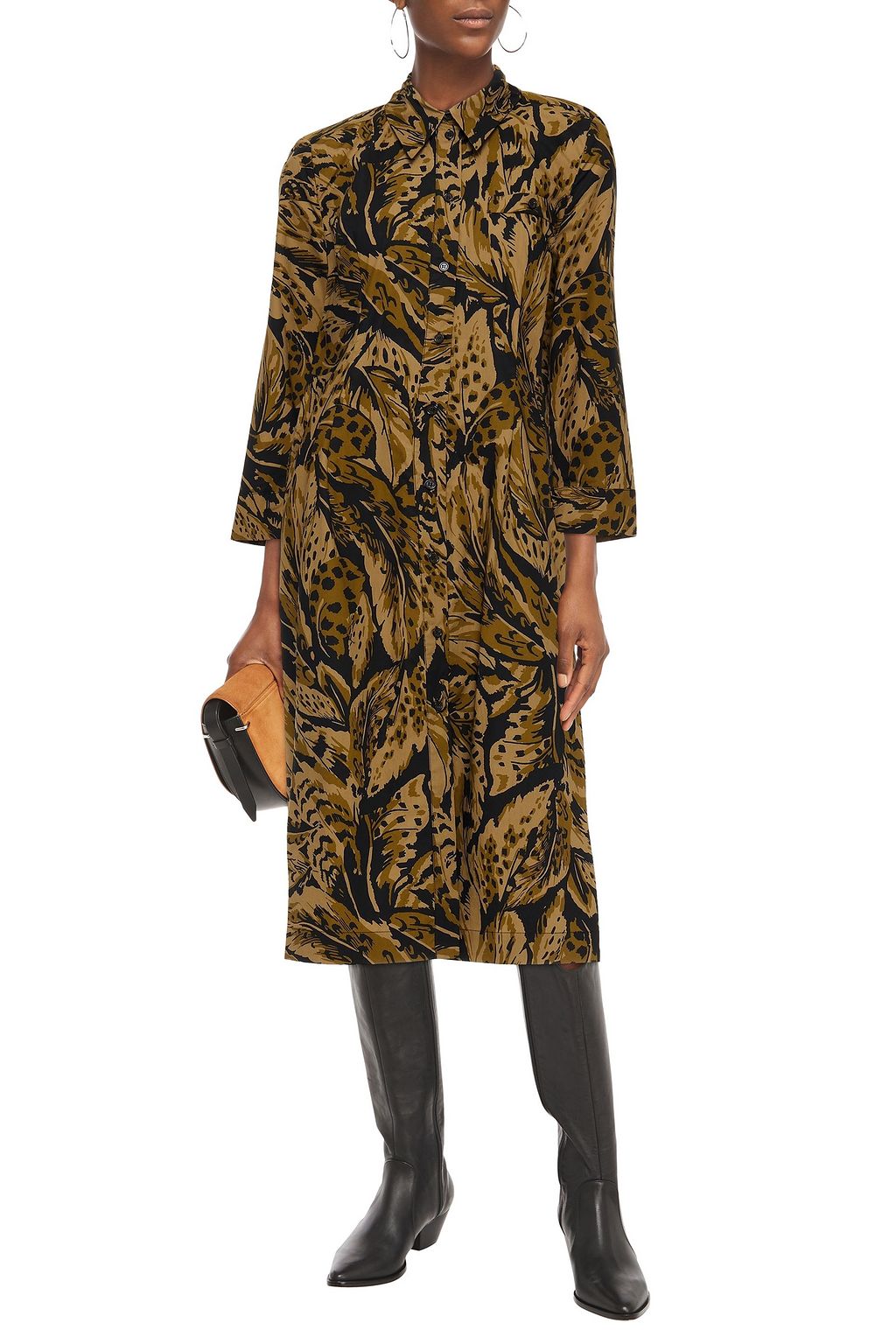 BAUM UND PFERDGARTEN Arlene leopard-print cotton-poplin midi shirt dress