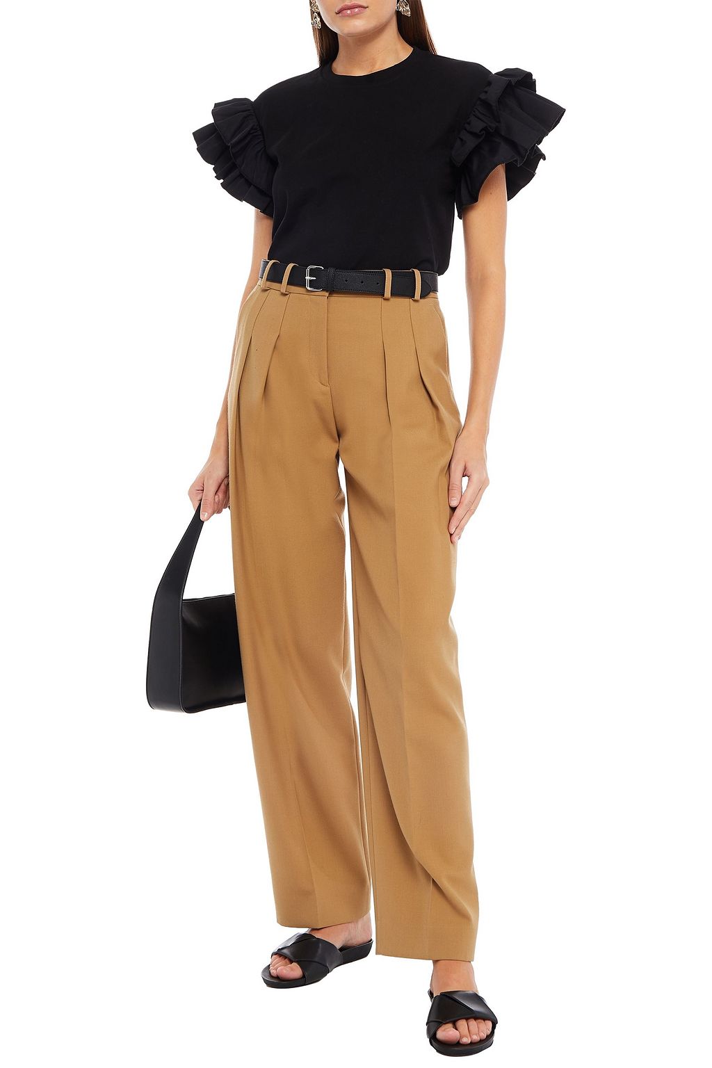 Black Twill-paneled ruffled organic 
