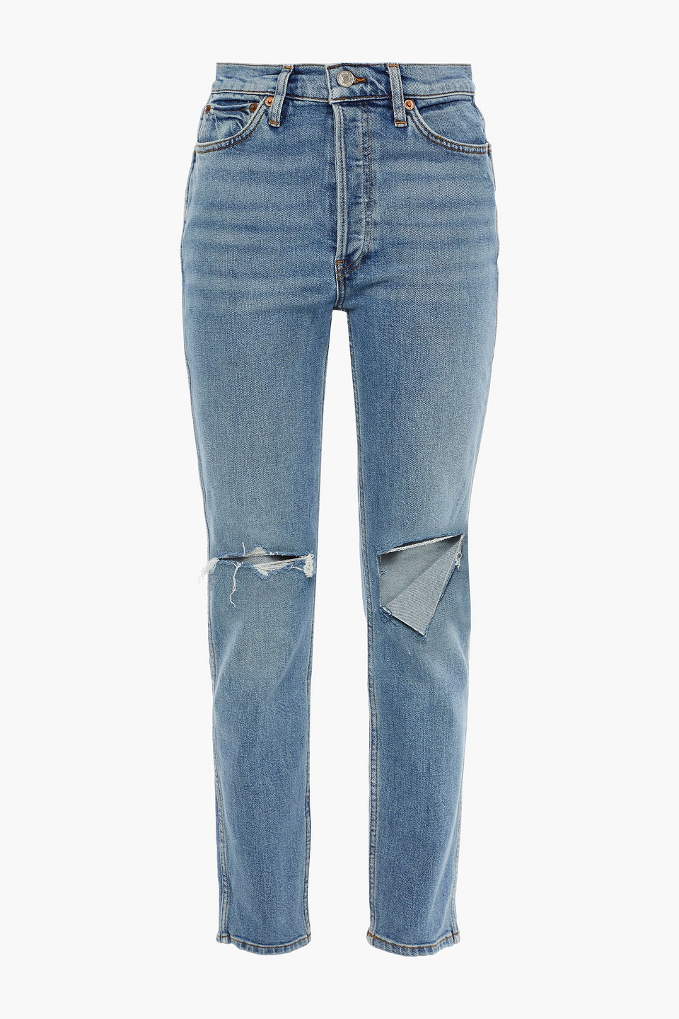 80s distressed high-rise straight-leg jeans
