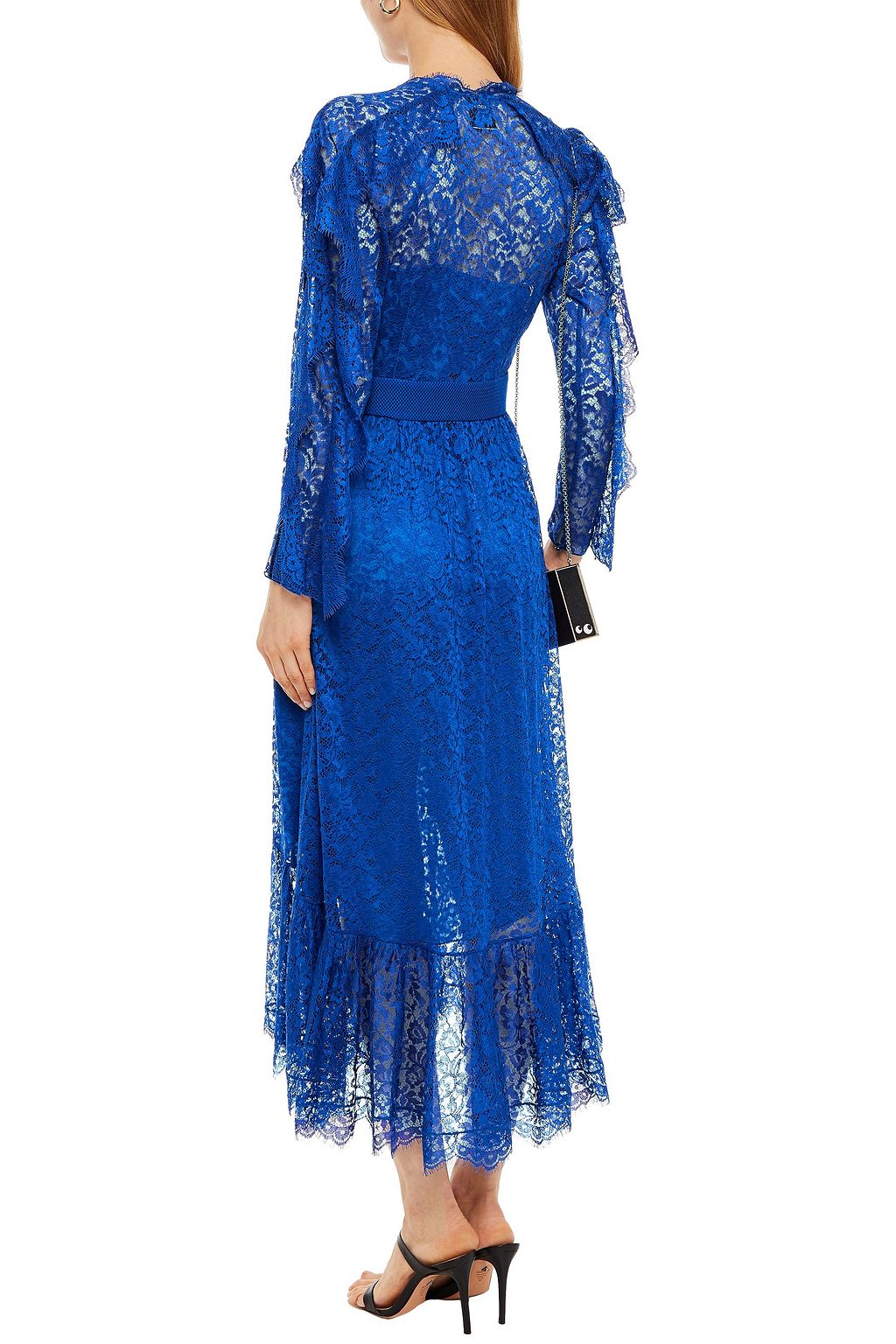 KOCHÉ X PUCCI Mesh-trimmed ruffled lace midi dress