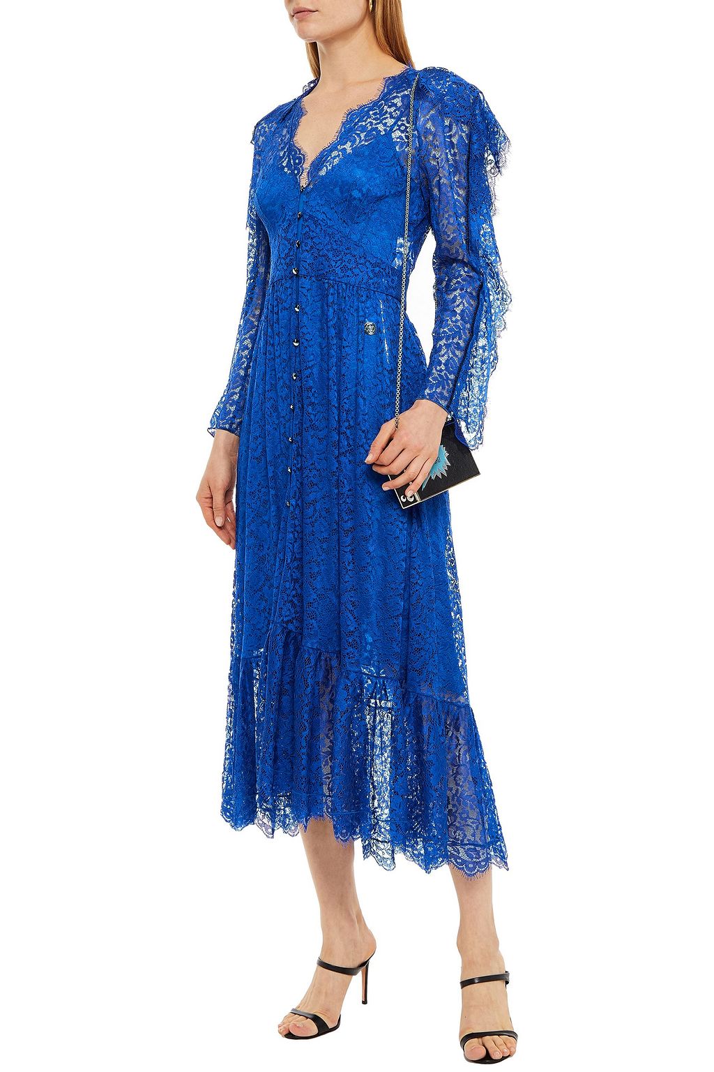 KOCHÉ X PUCCI Mesh-trimmed ruffled lace midi dress
