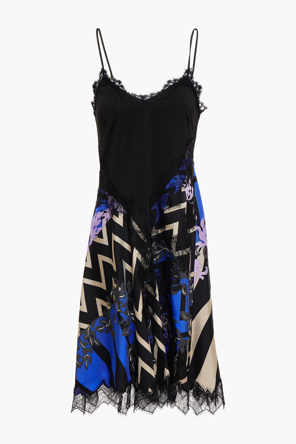 Koché Satin Jersey-paneled Printed Satin-twill Dress In Black