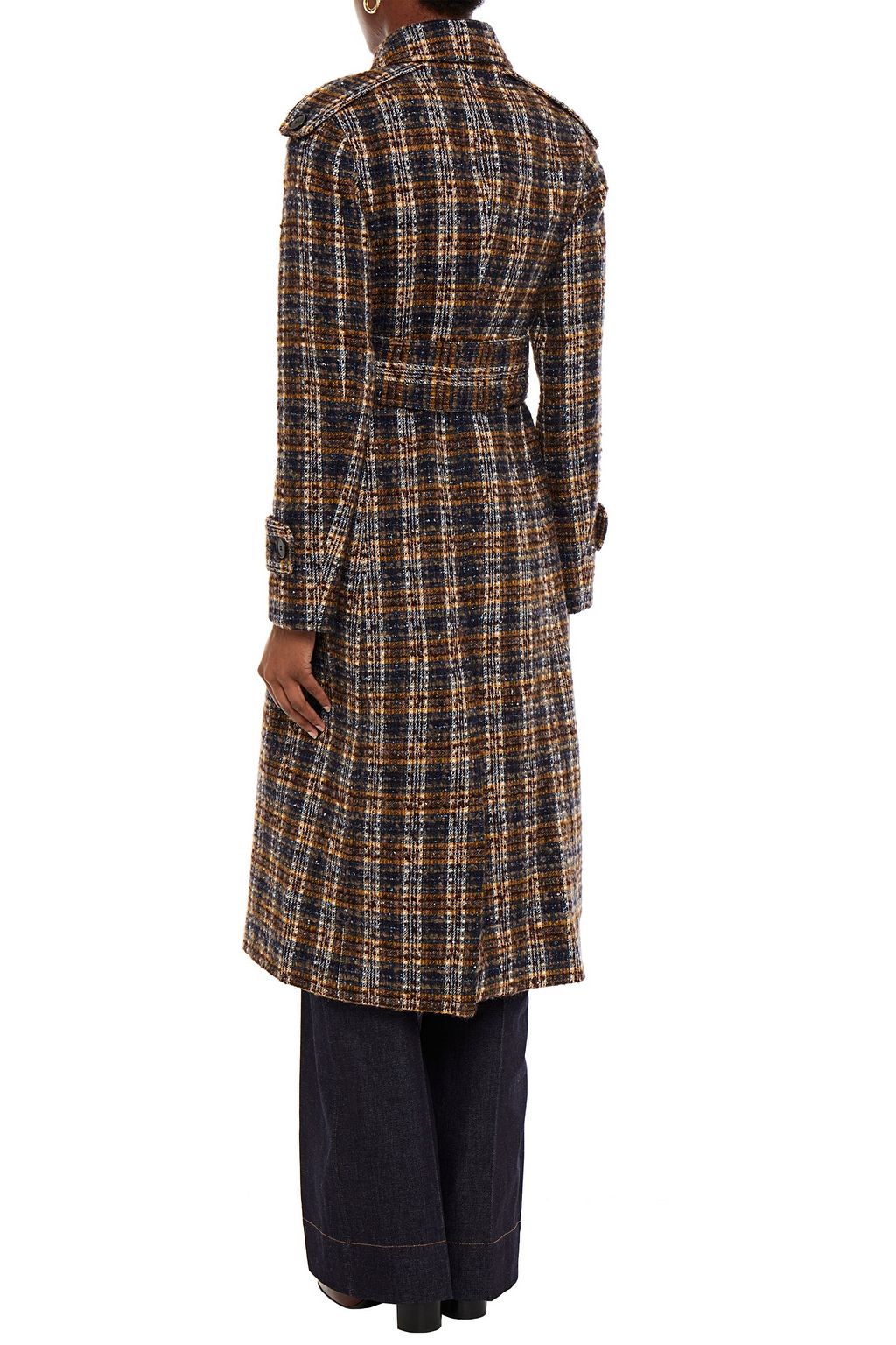 VICTORIA BECKHAM Double-breasted checked bouclé-tweed trench coat