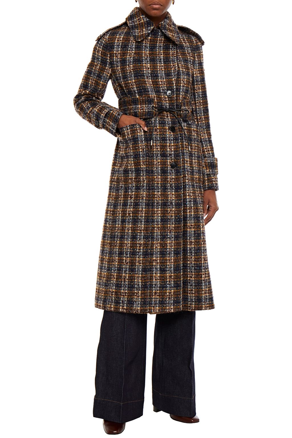 VICTORIA BECKHAM Double-breasted checked bouclé-tweed trench coat