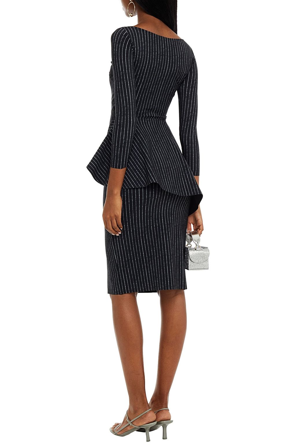 CHIARA BONI LA PETITE ROBE Stretch jersey-paneled ruffled pinstriped scuba dress