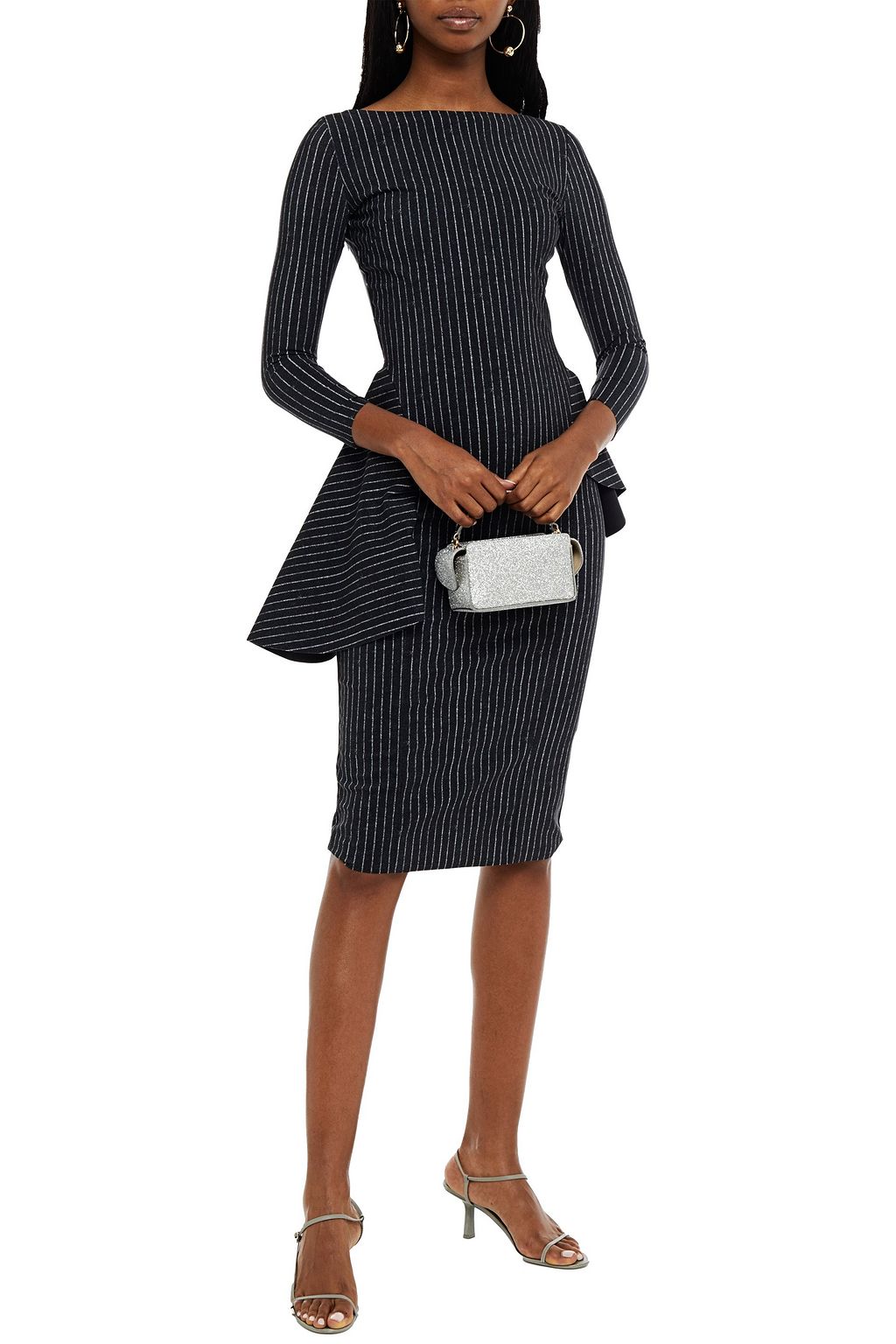 CHIARA BONI LA PETITE ROBE Stretch jersey-paneled ruffled pinstriped scuba dress