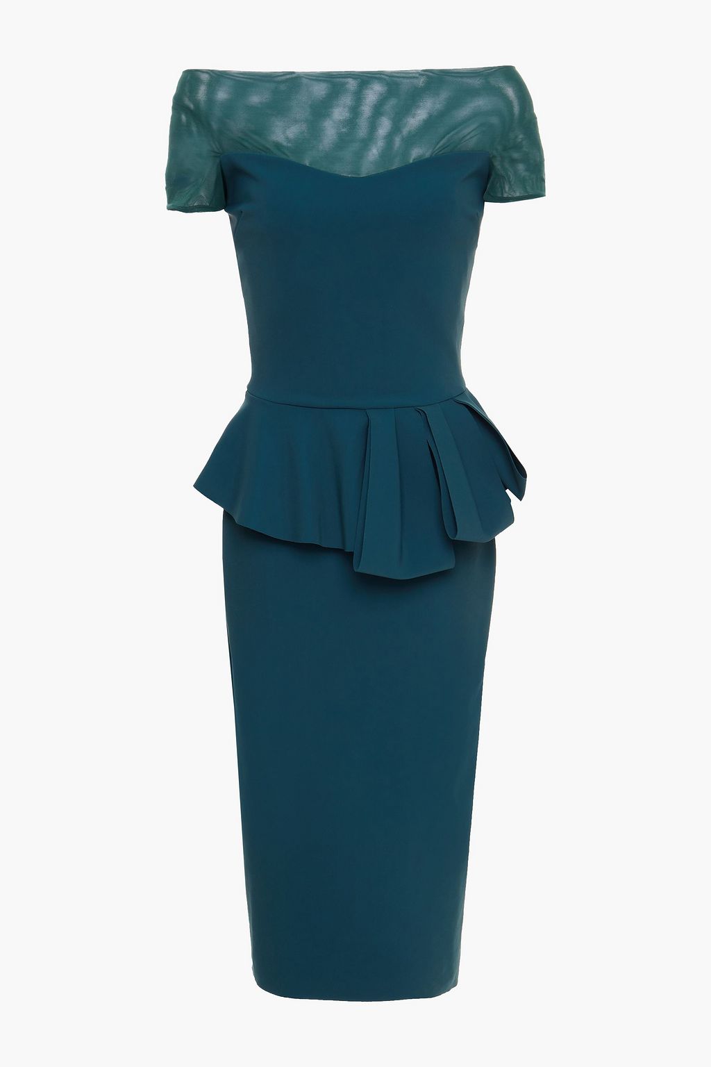 Nabelle off the shoulder mesh trimmed scuba peplum dress
