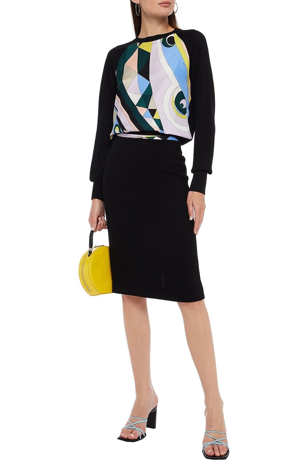 PUCCI Silk-trimmed wool-crepe pencil skirt