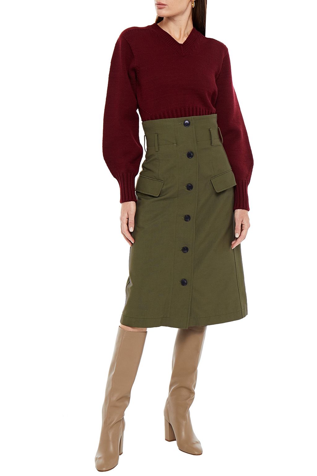 VICTORIA BECKHAM Cotton-blend canvas midi skirt