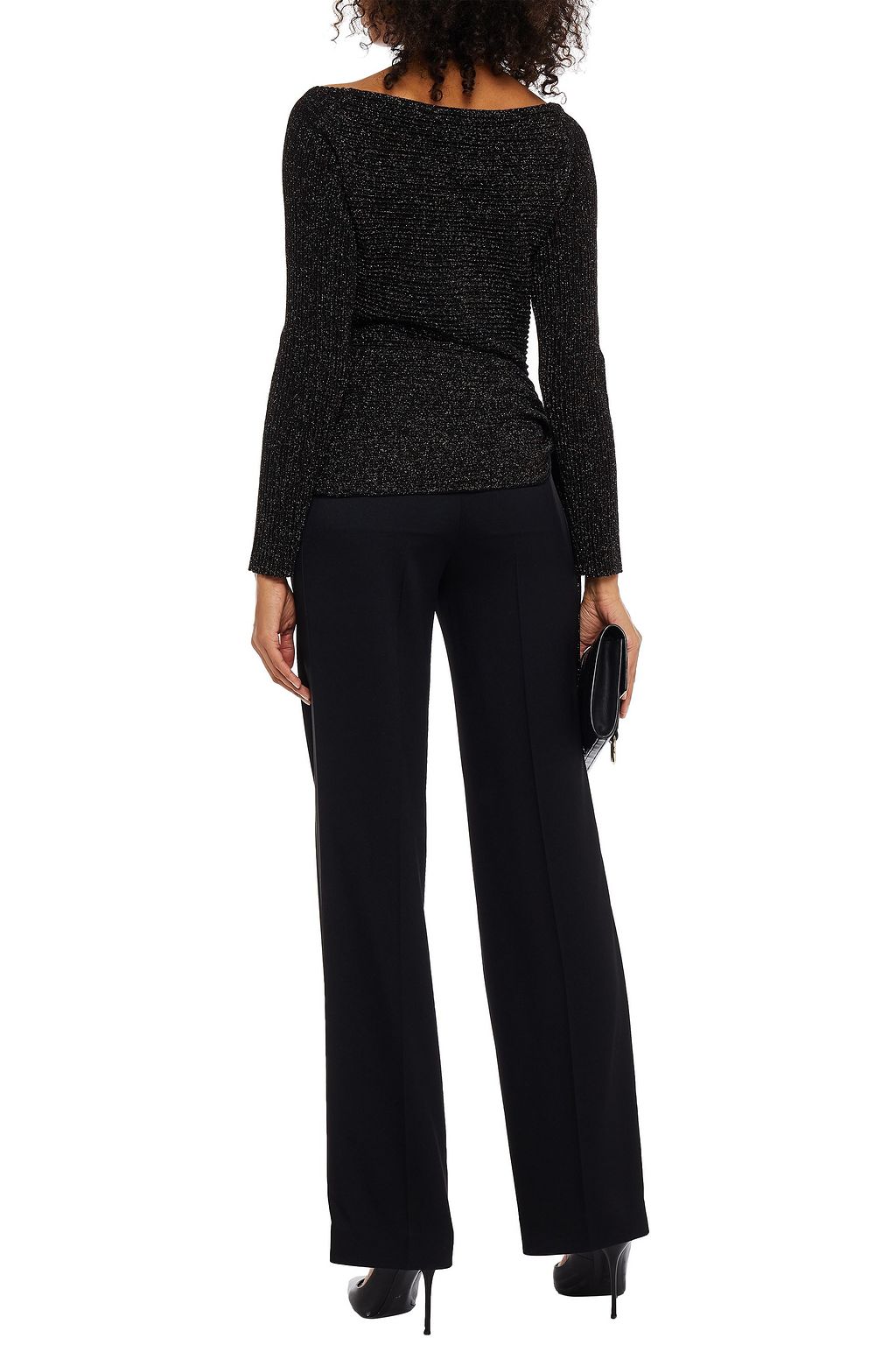 MICHELLE MASON Draped metallic ribbed wool-blend sweater
