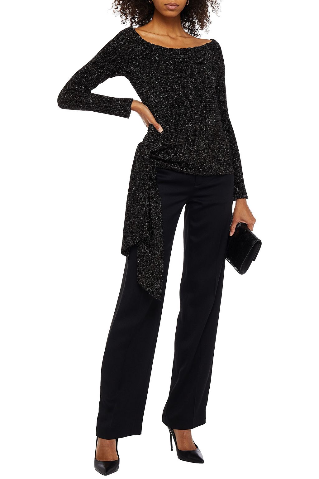 MICHELLE MASON Draped metallic ribbed wool-blend sweater