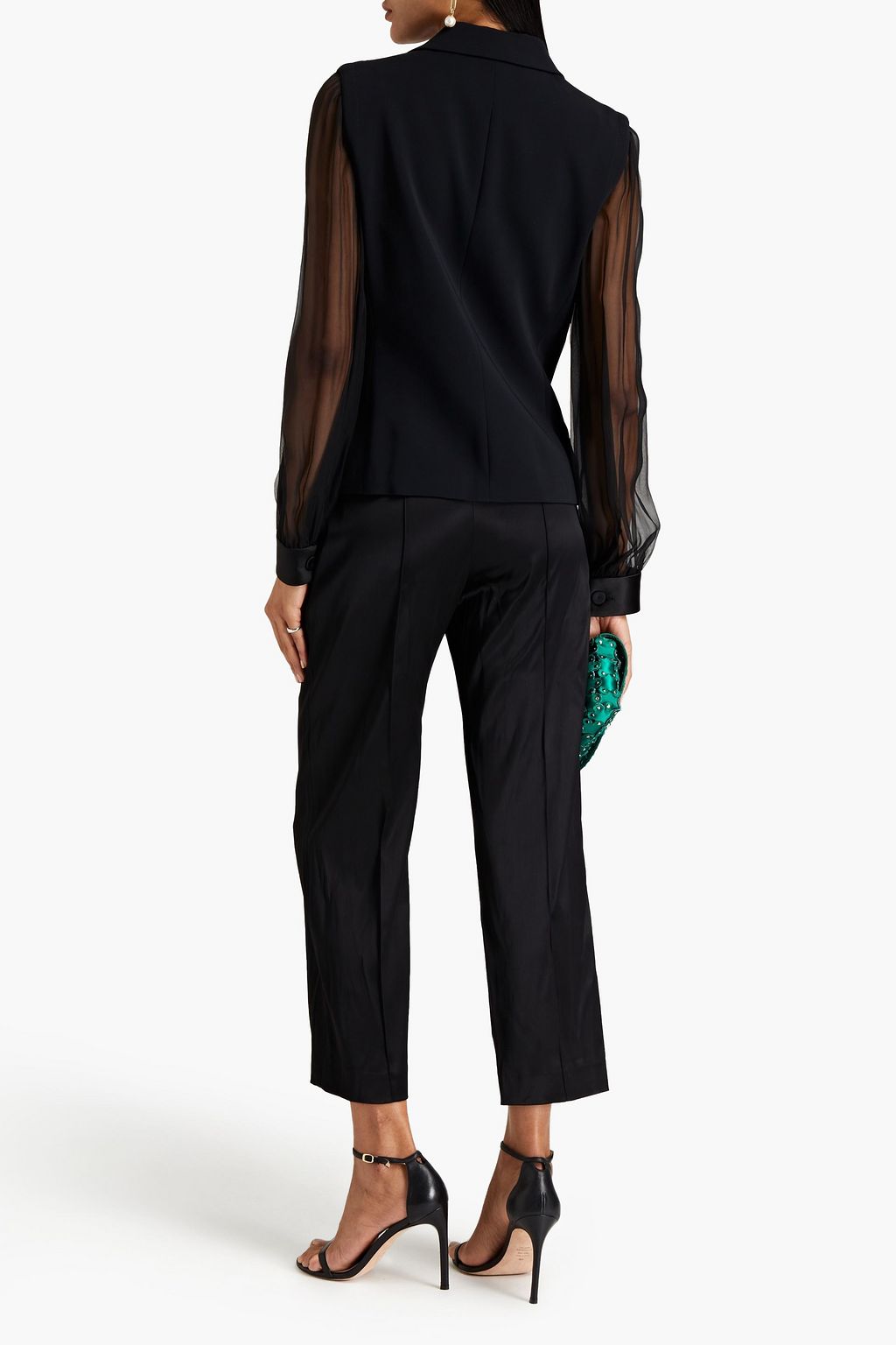 PUCCI Double-breasted chiffon-paneled satin-trimmed crepe blazer