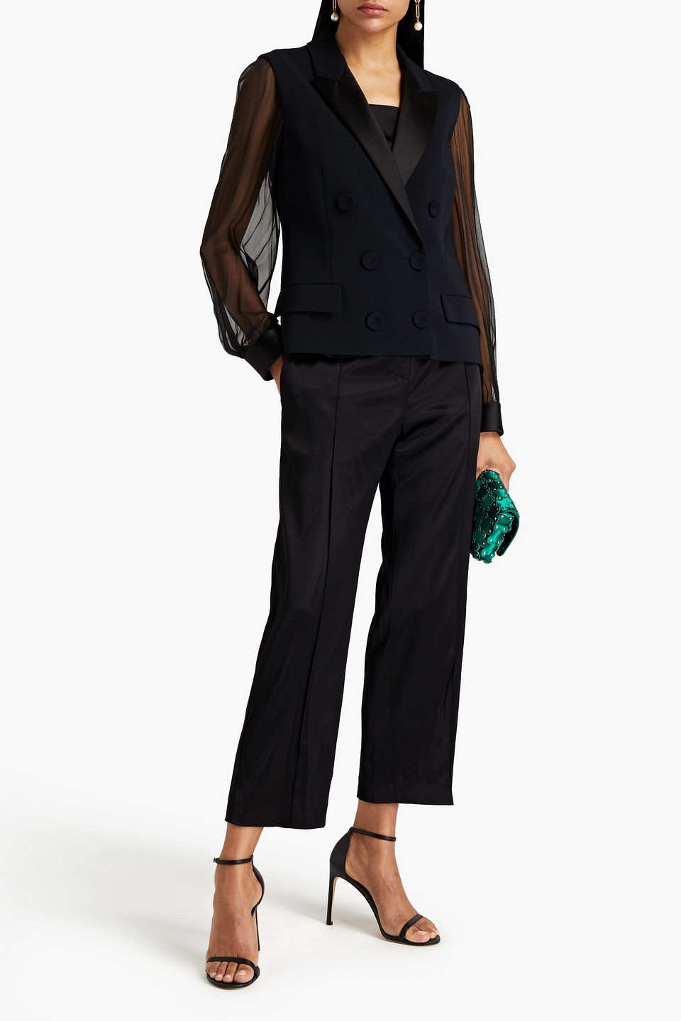 Emilio Pucci Double-breasted Chiffon-paneled Satin-trimmed Crepe Blazer In Black