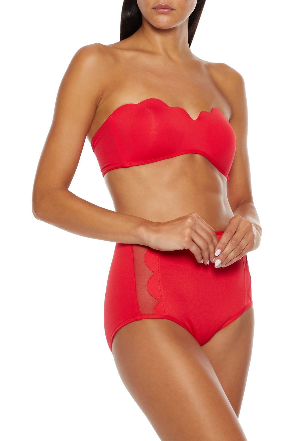 SEAFOLLY Hoch sitzendes Bikini-Höschen mit Muschelsaum und Mesh-Besatz