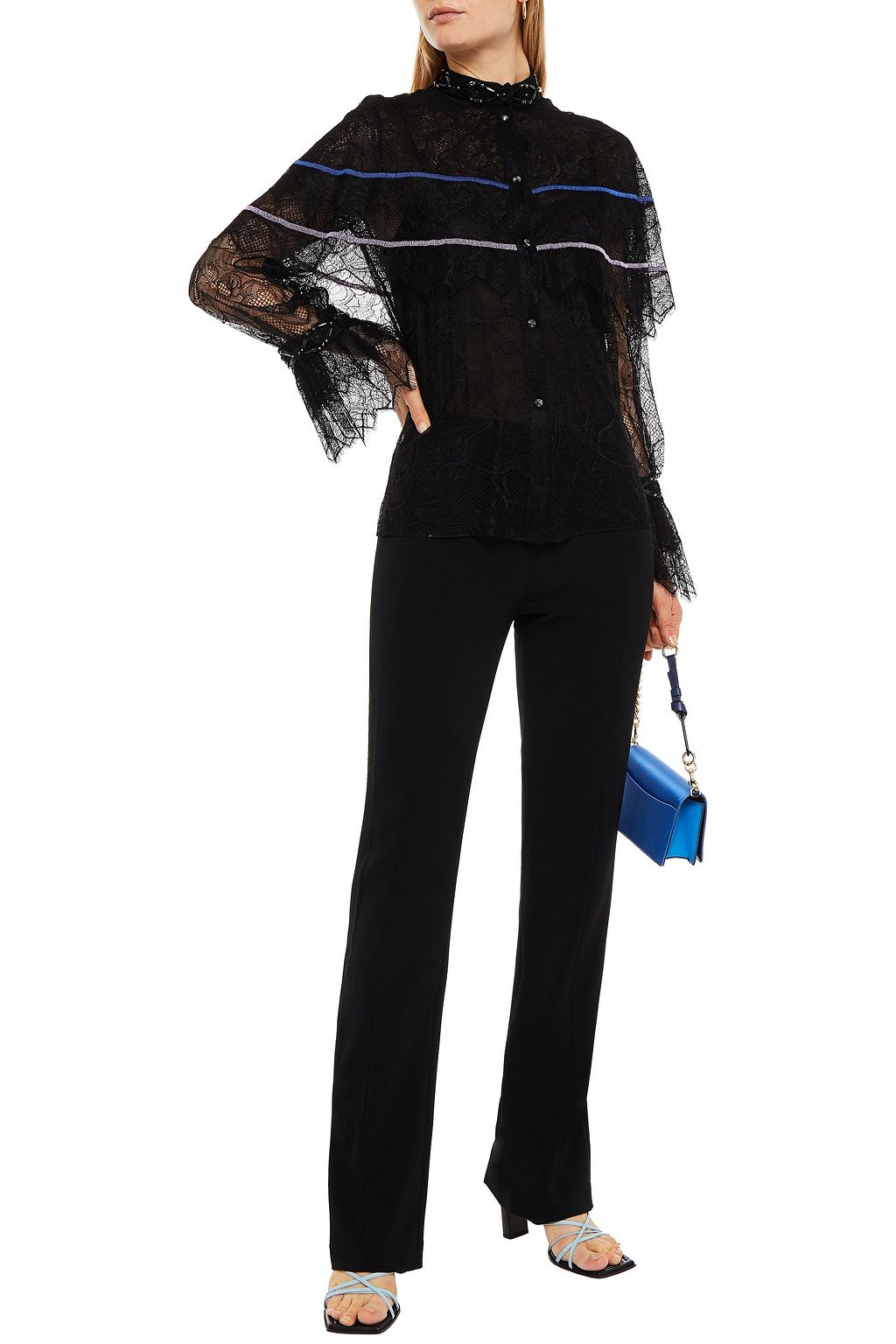 KOCHÉ X PUCCI Tiered embellished lace blouse