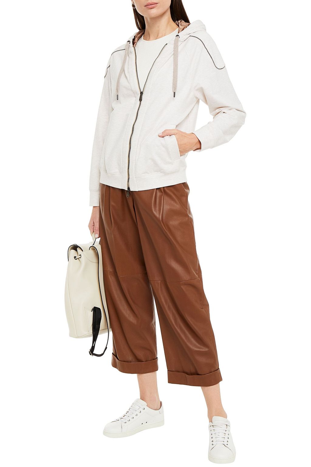BRUNELLO CUCINELLI Bead-embellished French cotton-blend terry hoodie