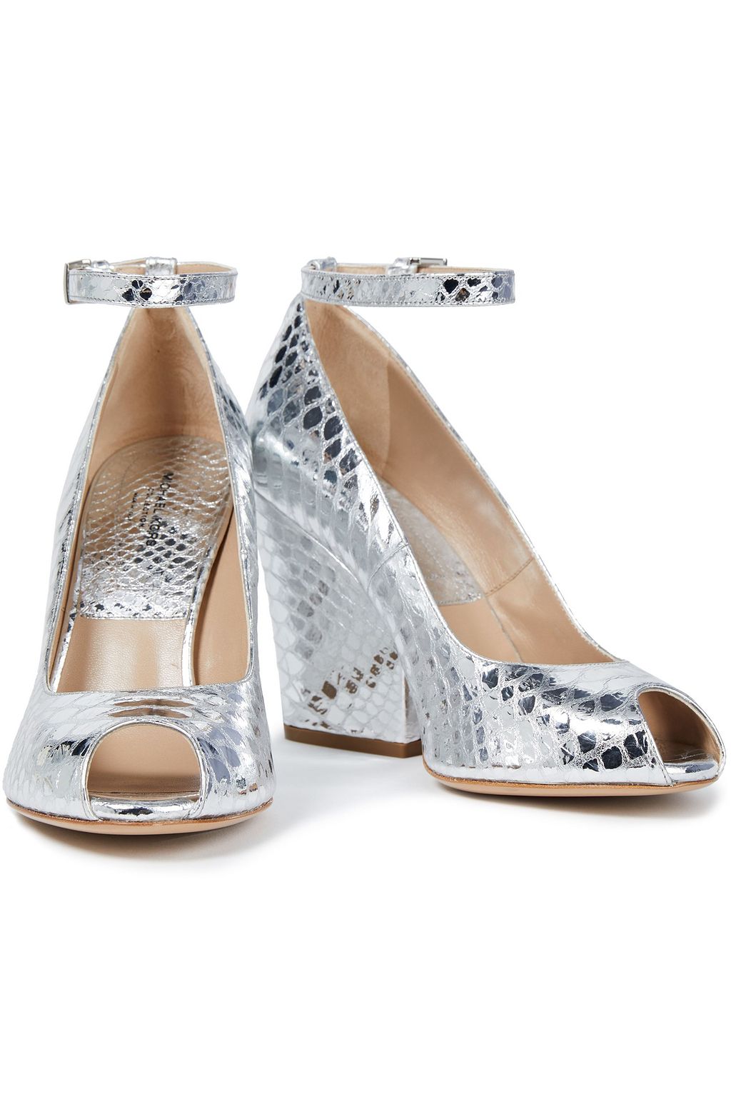 MICHAEL KORS COLLECTION Metallic snake-effect leather pumps