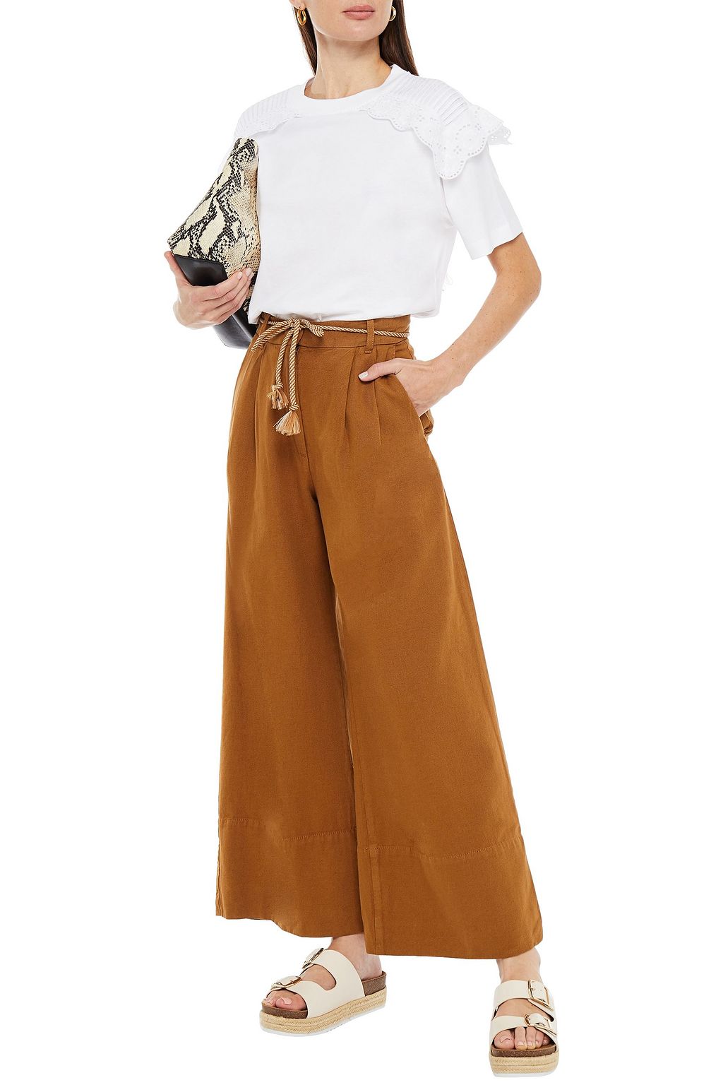 BAUM UND PFERDGARTEN Nour pleated cotton and linen-blend twill wide-leg pants