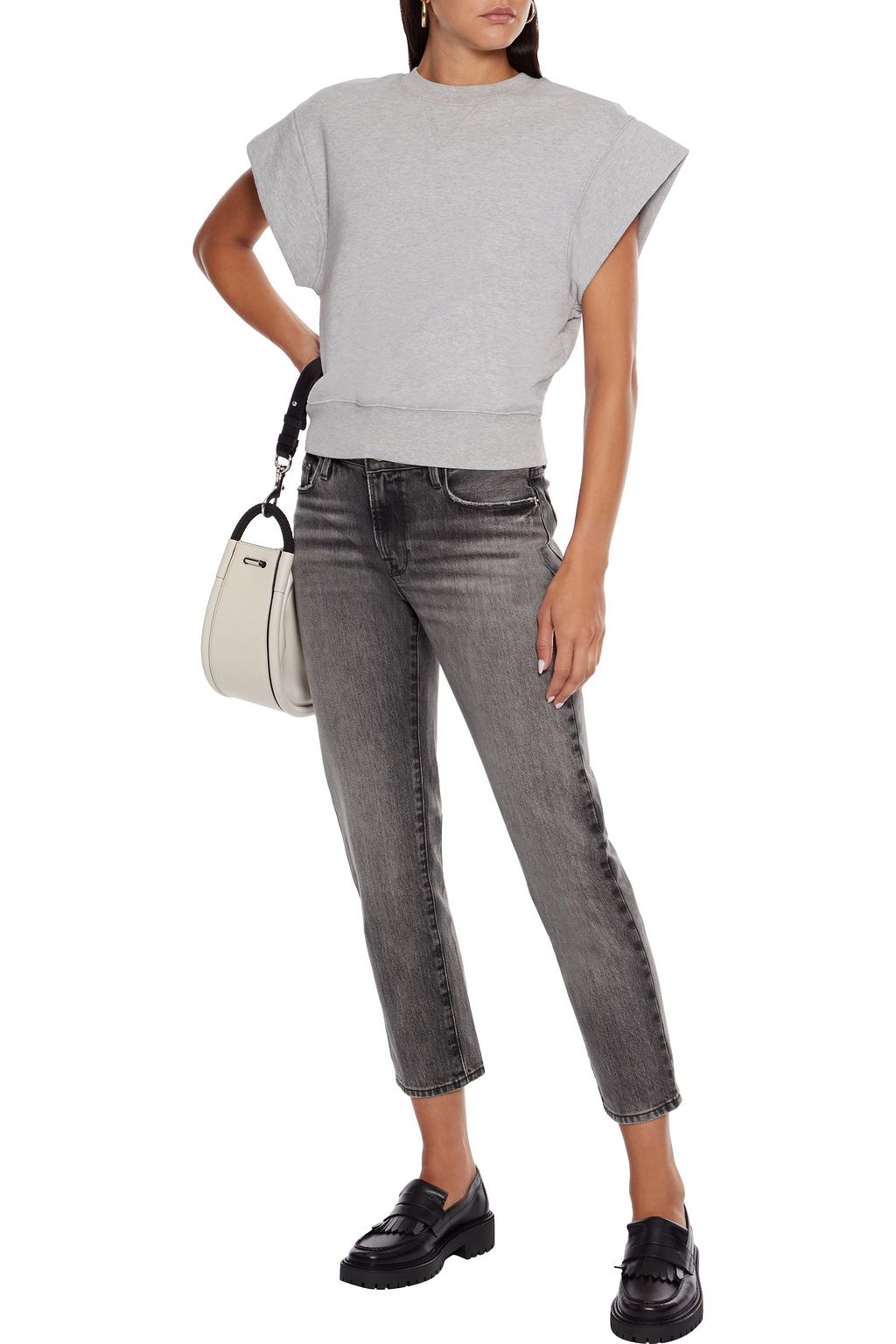 FRAME Le Nouveau Straight cropped distressed high-rise slim-leg jeans