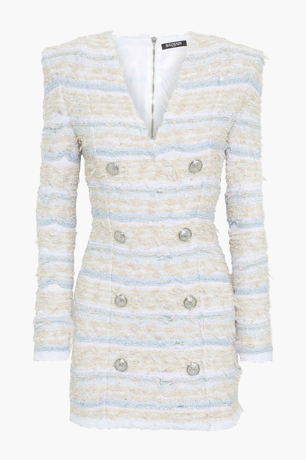 balmain button-embellished lavender tweed dress