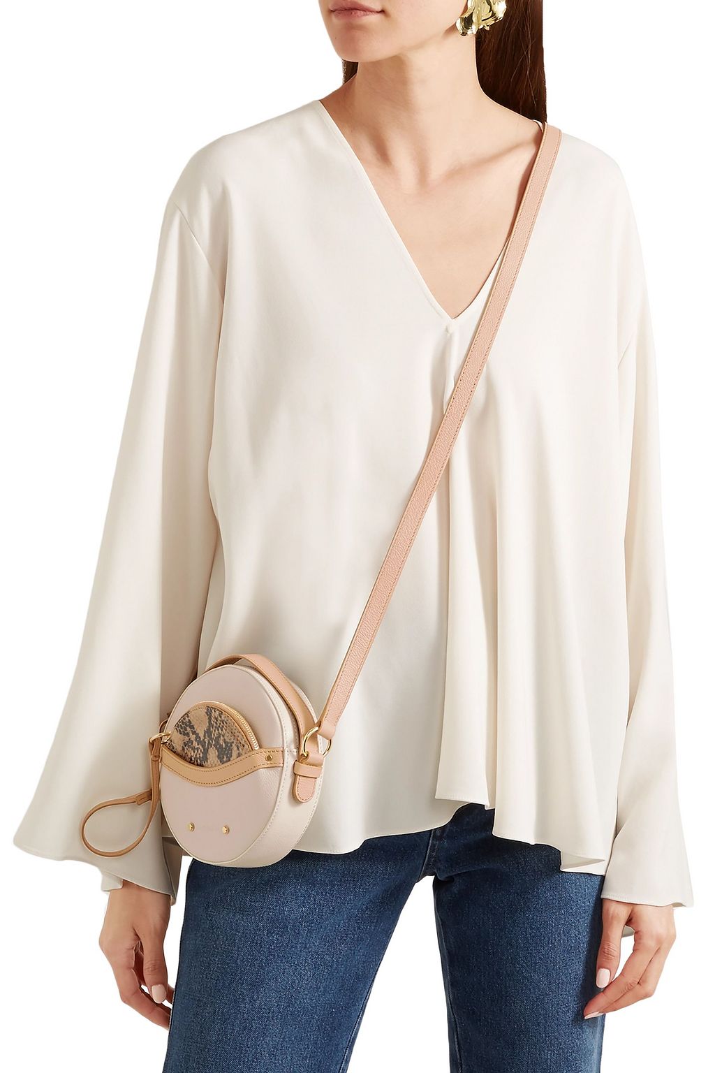 SEE BY CHLOÉ Rosy pebbled and snake-effect leather shoulder bag