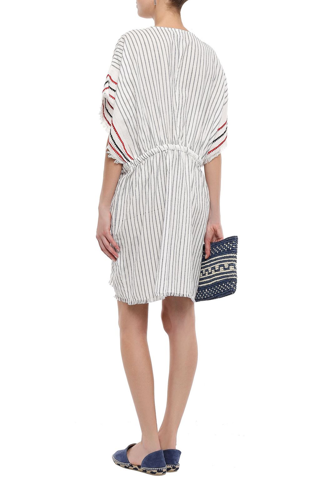 CHARLI Embroidered striped cotton-gauze kaftan