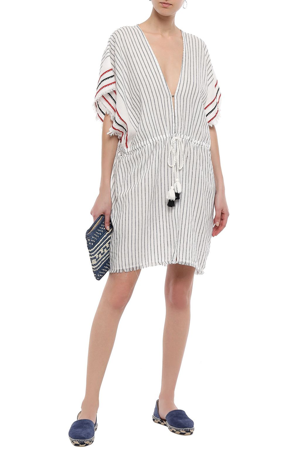 CHARLI Embroidered striped cotton-gauze kaftan