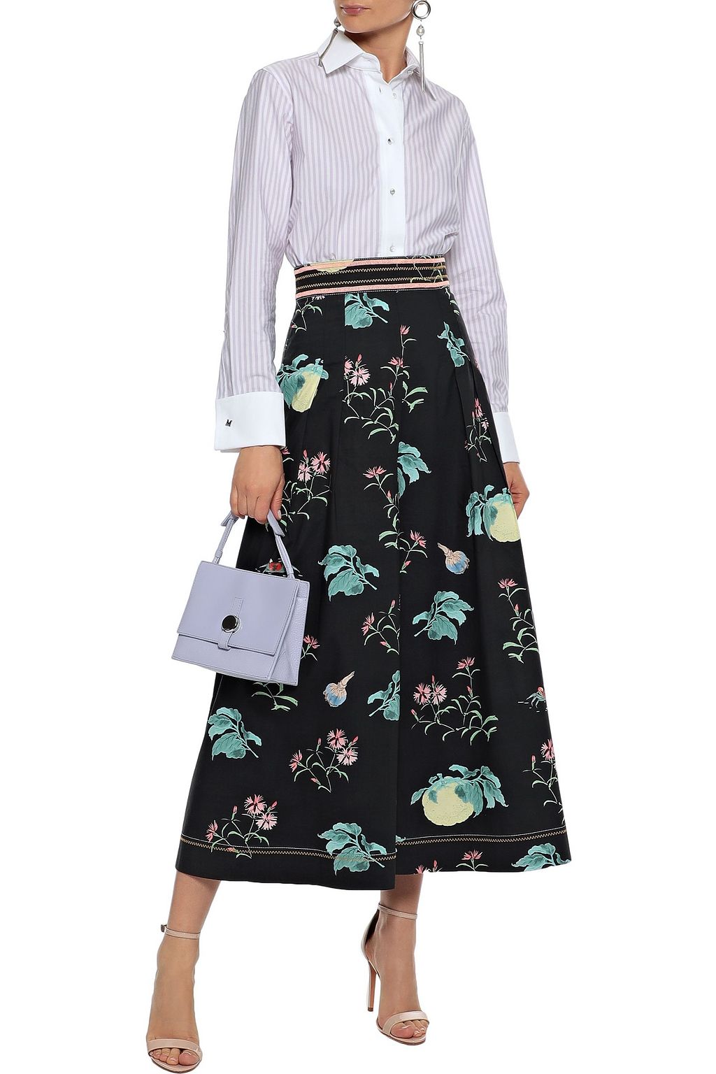 PETER PILOTTO Pleated floral-print cotton-poplin culottes