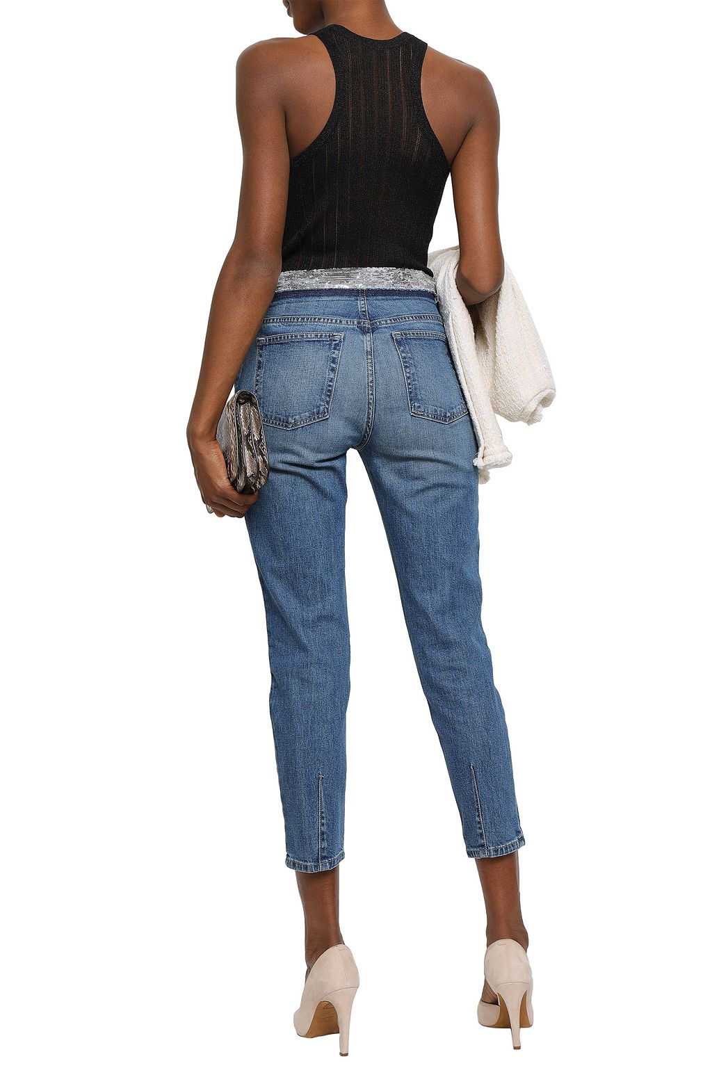 IRO Jones cropped sequin-embellished high-rise slim-leg jeans