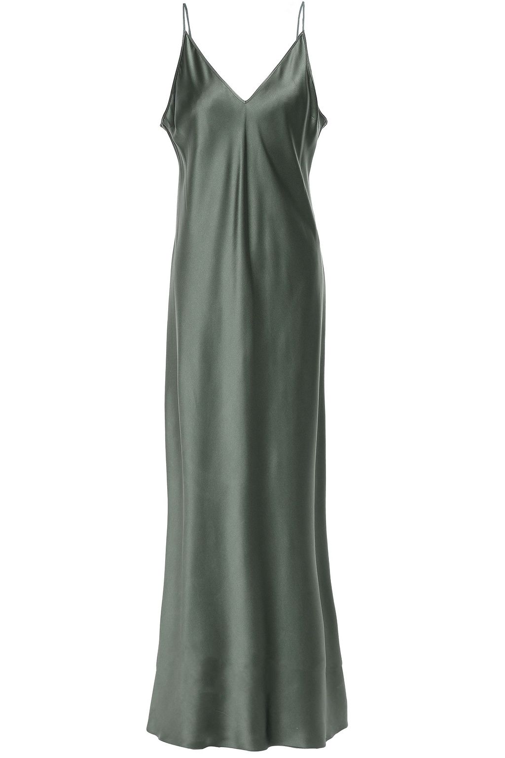 green silk slip dress