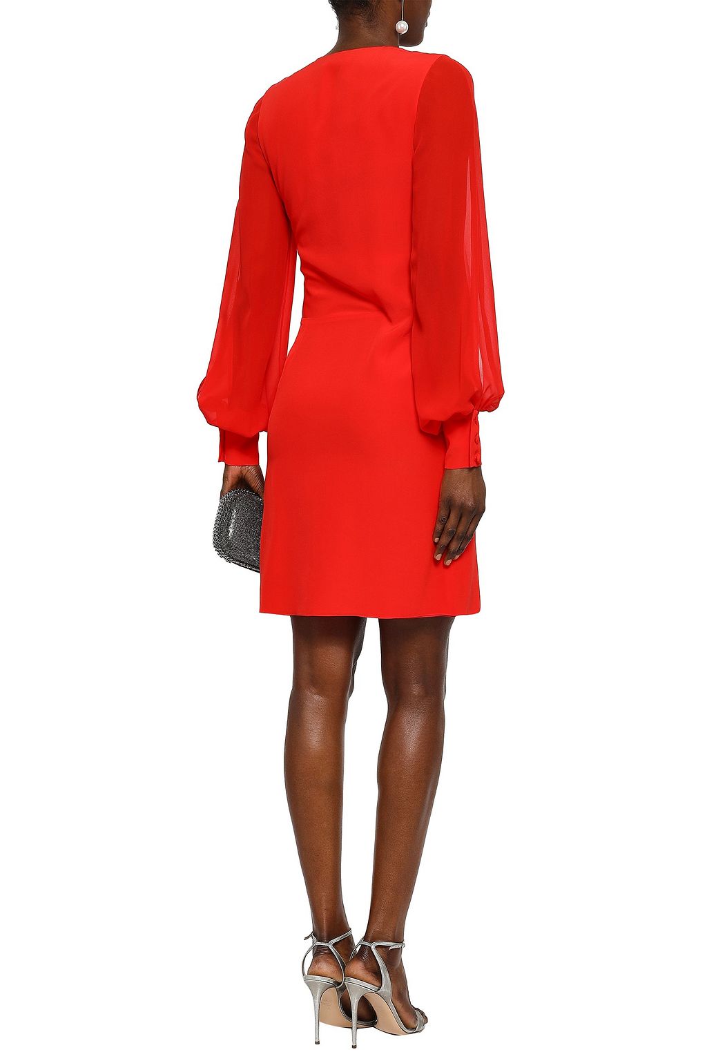 LANVIN Chiffon-paneled draped embellished silk-crepe mini dress