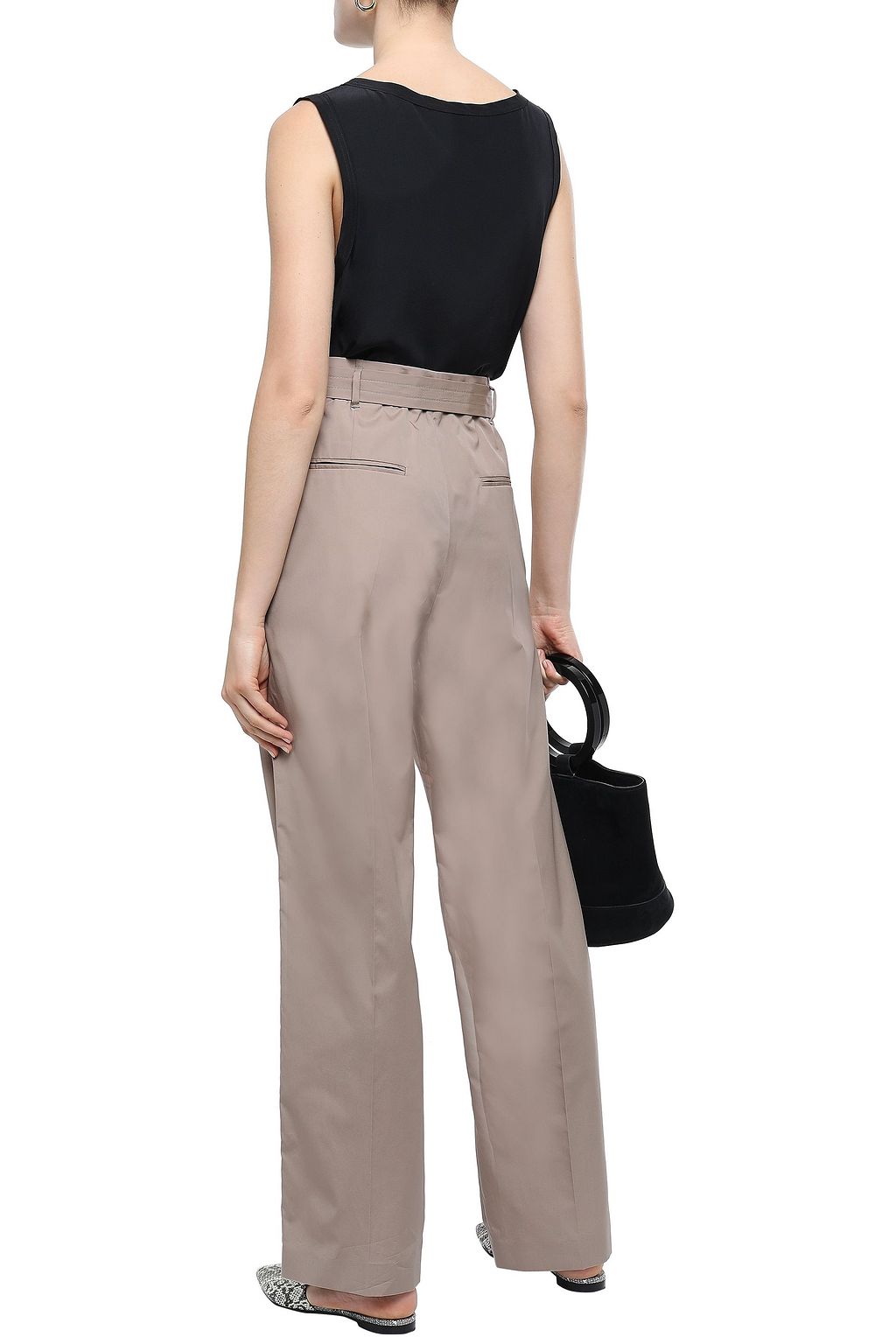JOSEPH Bird belted cotton-sateen straight-leg pants