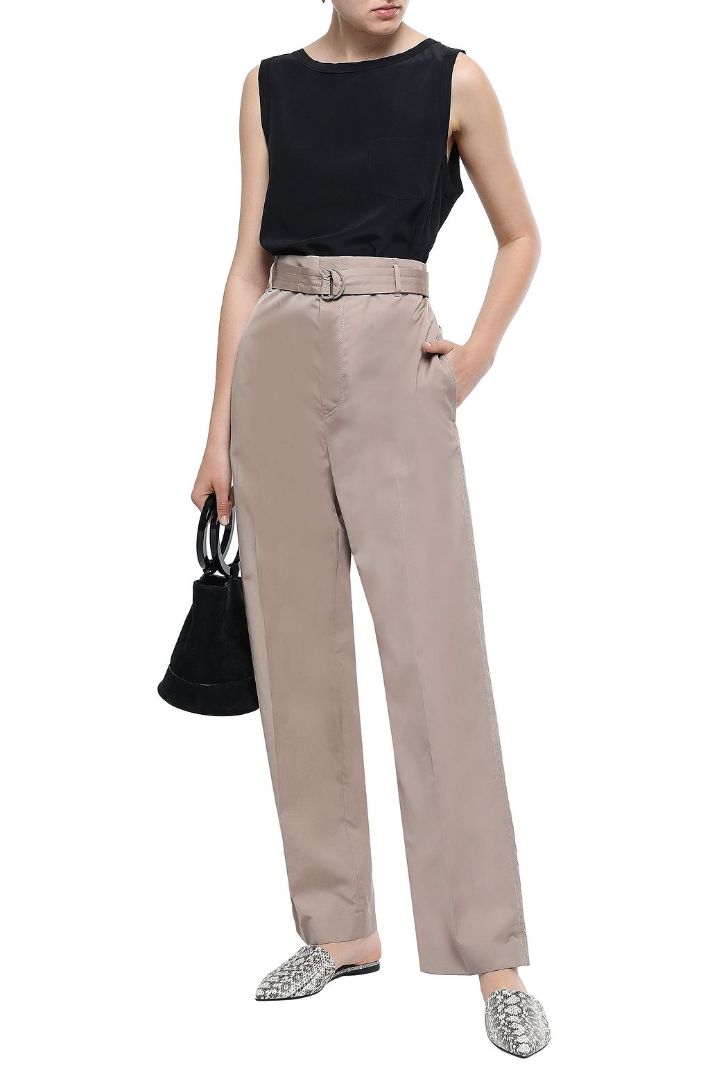 JOSEPH Bird belted cotton-sateen straight-leg pants
