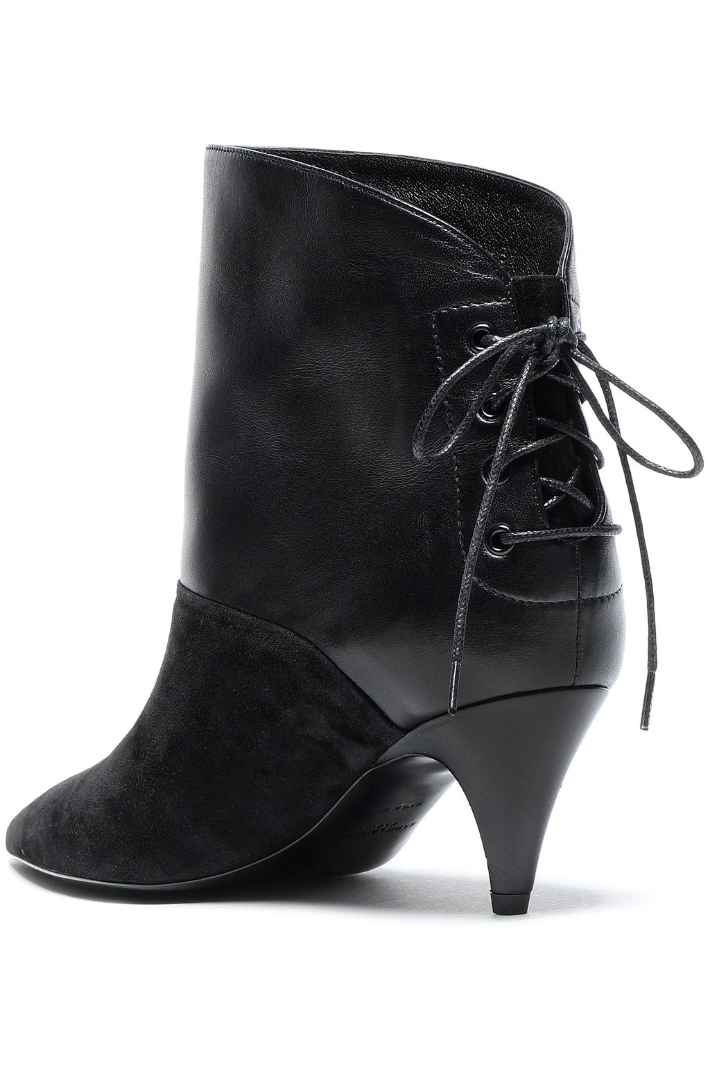 SAINT LAURENT Lace-up suede and leather ankle boots