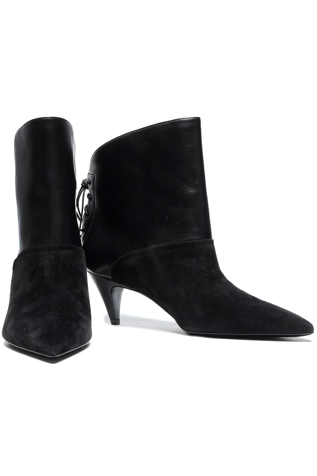 SAINT LAURENT Lace-up suede and leather ankle boots