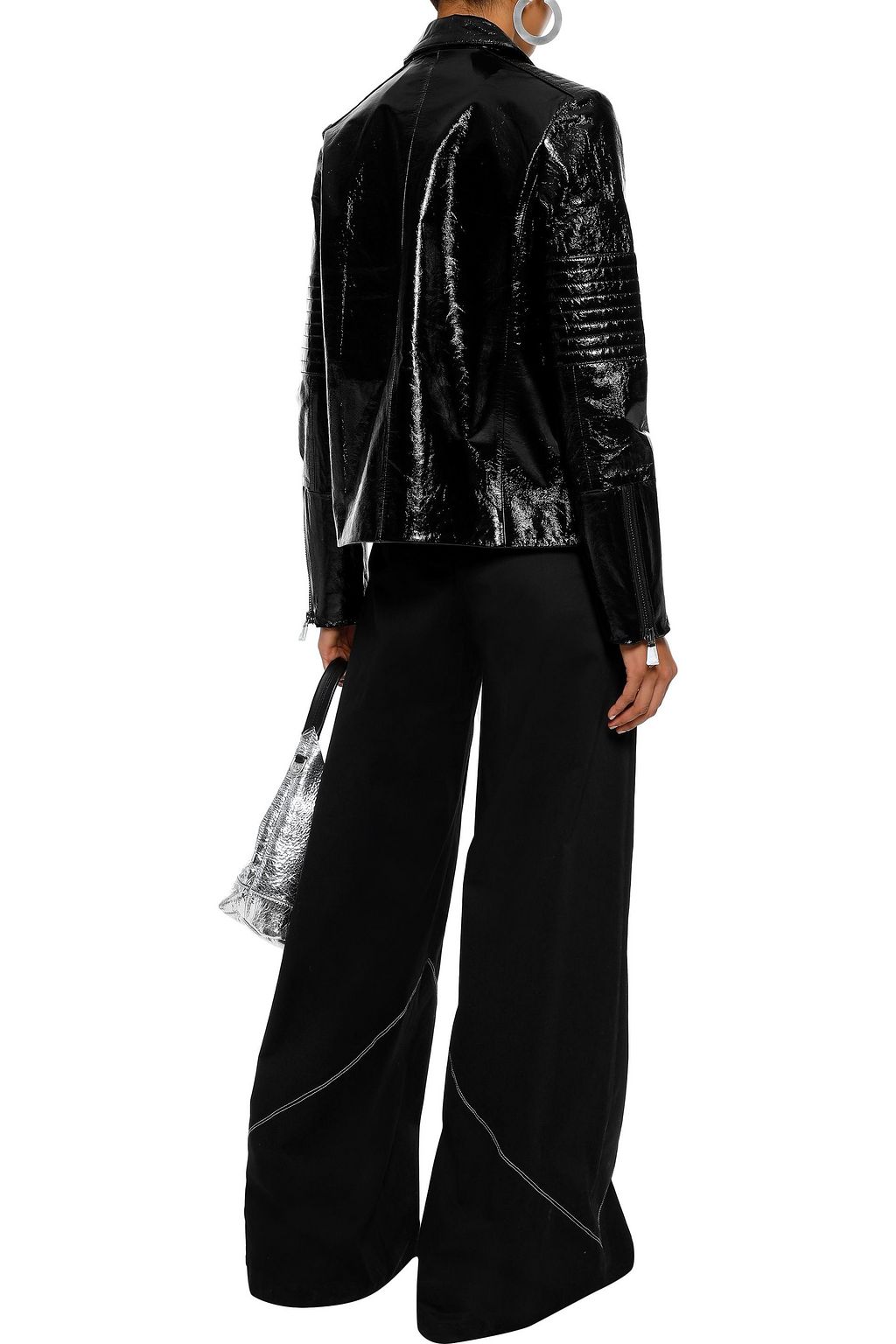 J BRAND Aimee crinkled patent-leather biker jacket