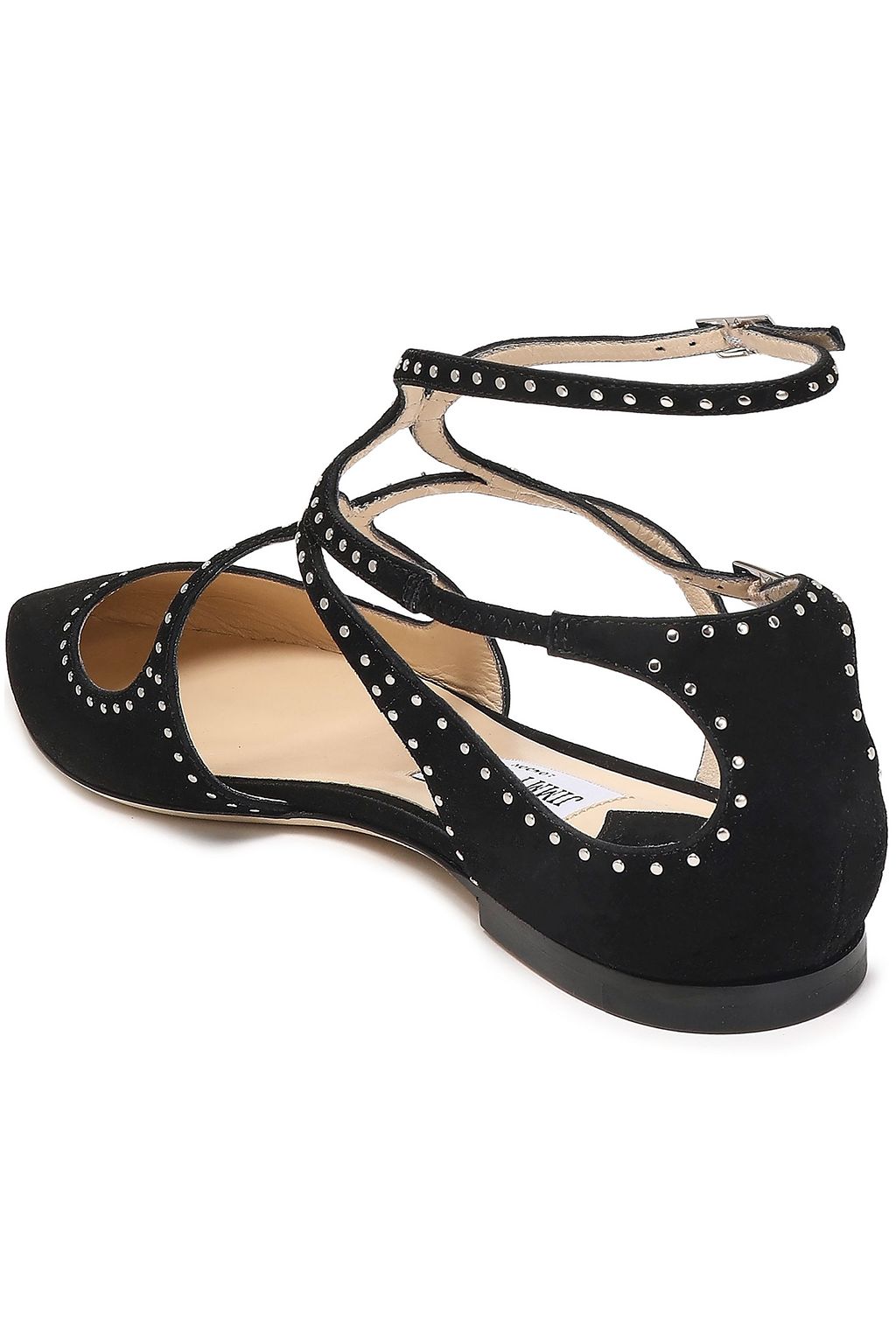 JIMMY CHOO Studded suede point-toe flats