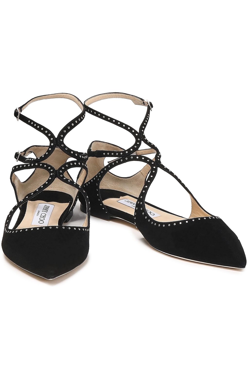 JIMMY CHOO Studded suede point-toe flats