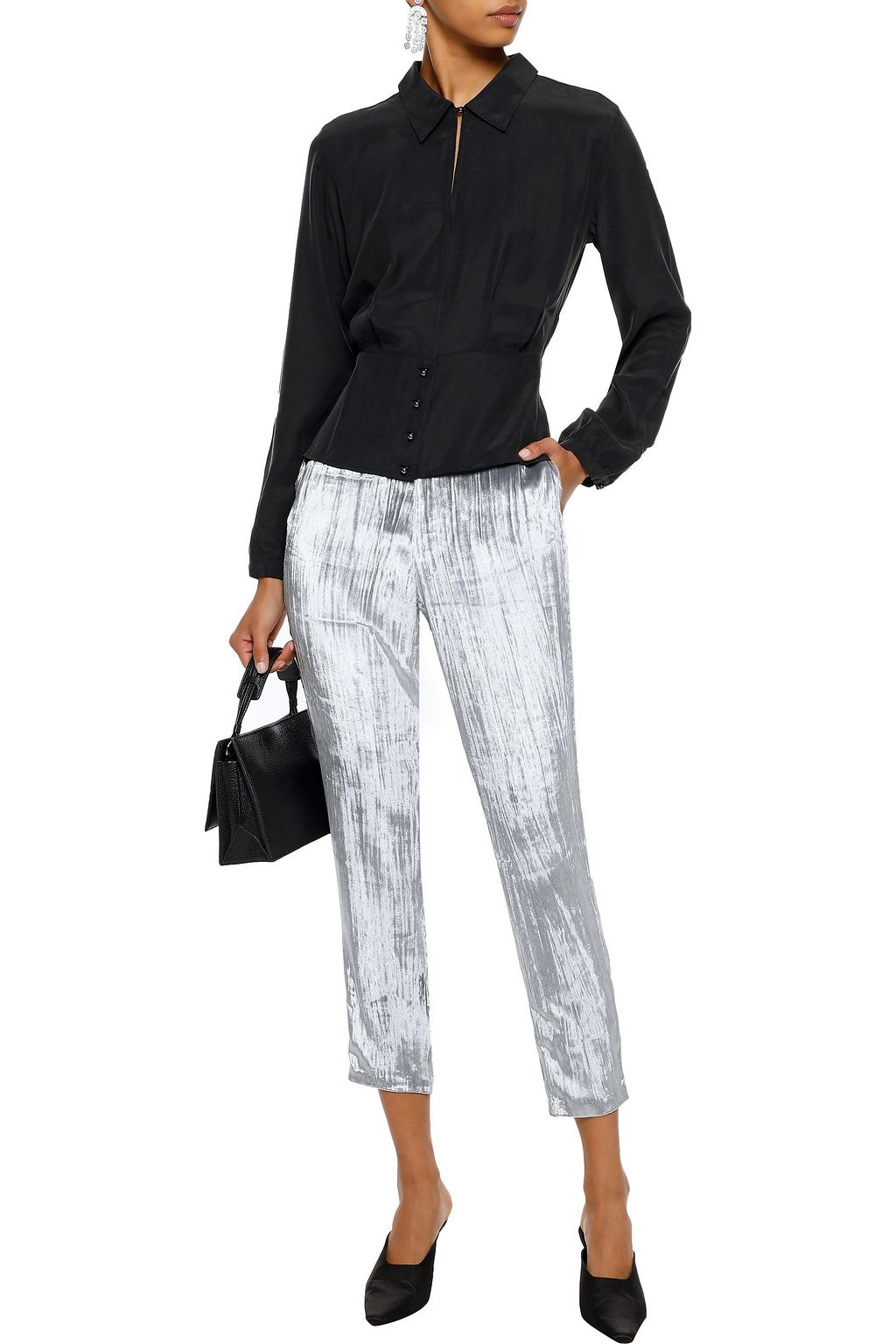 J BRAND Marlee cropped metallic crushed-velvet tapered pants