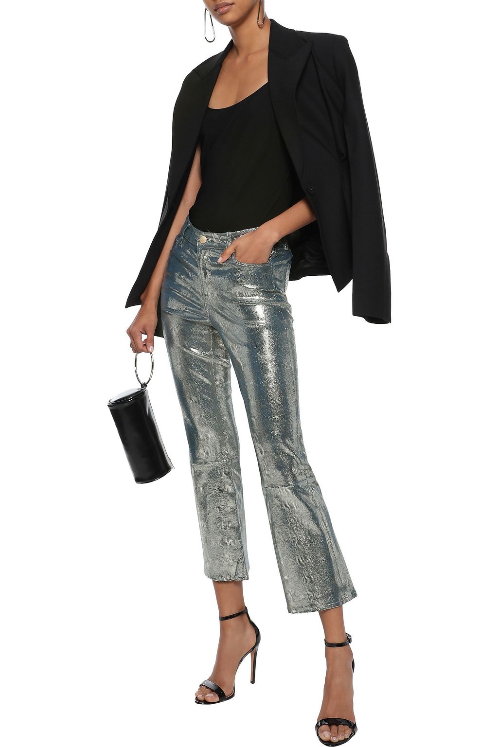 J BRAND Selena metallic snake-print leather kick-flare pants
