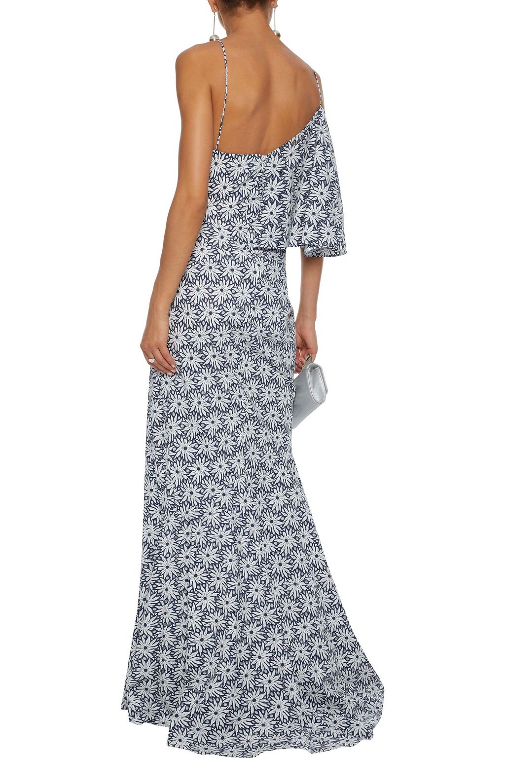 ZAC POSEN Draped perforated printed cotton gown
