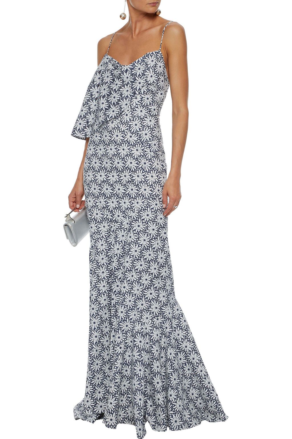 ZAC POSEN Draped perforated printed cotton gown