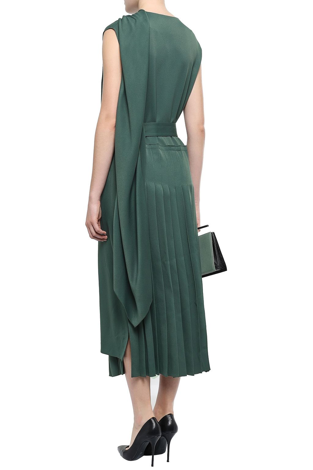 JOSEPH Pleated cady midi wrap dress