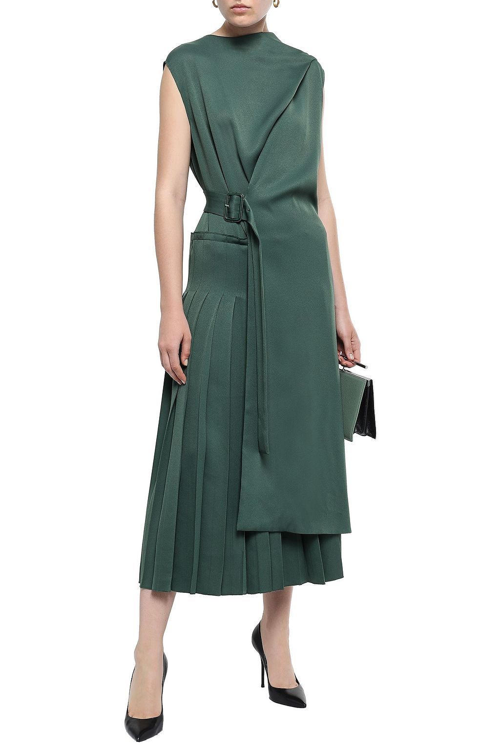 JOSEPH Pleated cady midi wrap dress