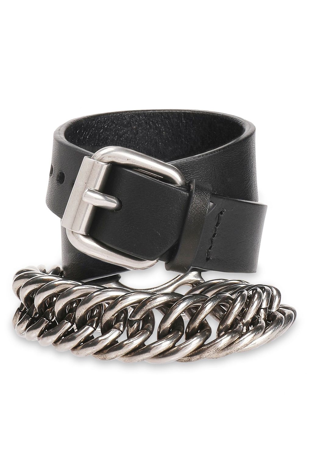 ALEXANDER WANG Burnished silver-tone and leather bracelet