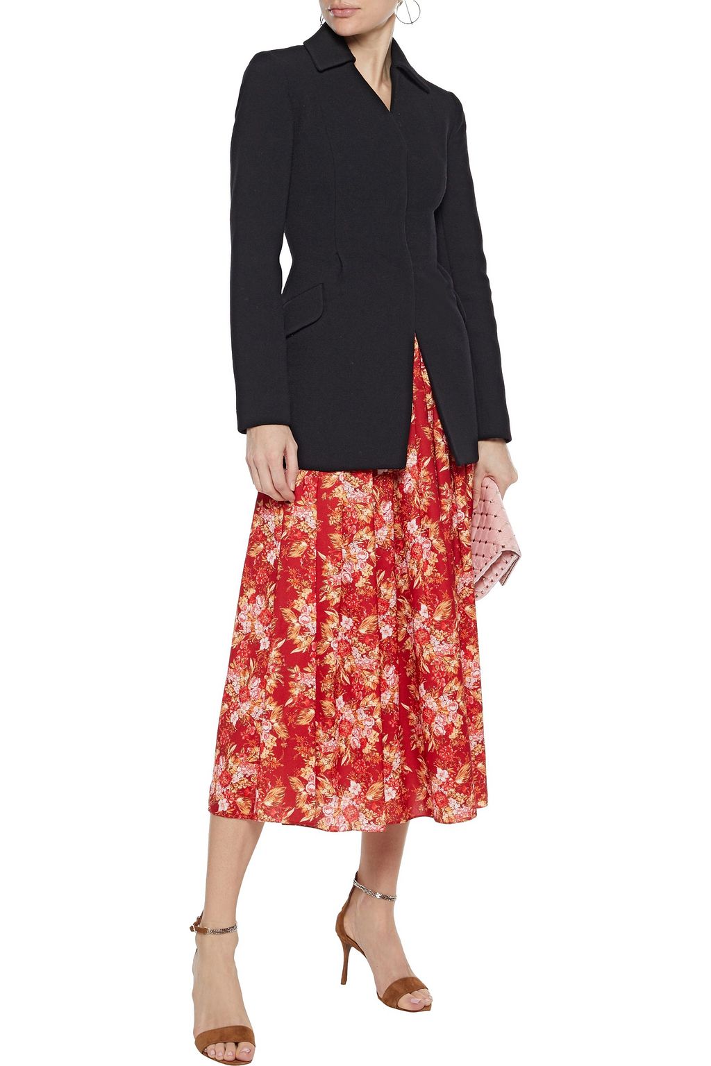EMILIA WICKSTEAD Richie pleated floral-print satin-crepe midi skirt