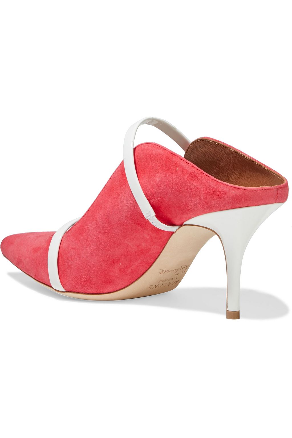 MALONE SOULIERS Maureen 70 patent leather-trimmed suede mules