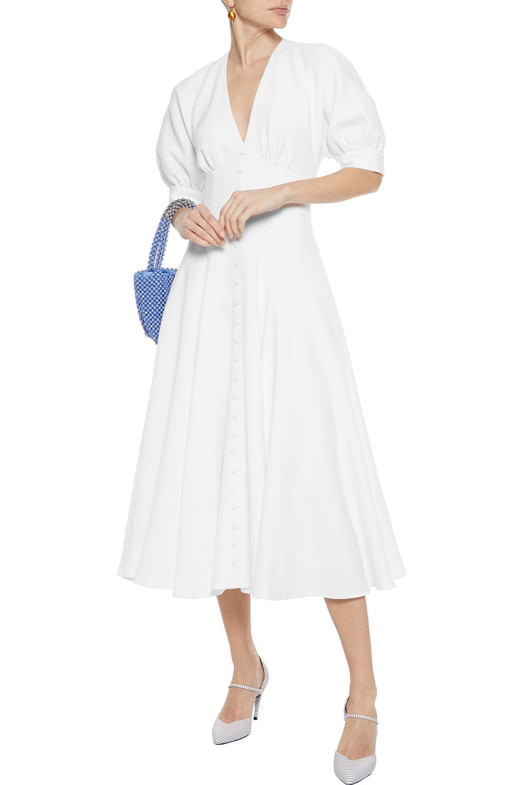 EMILIA WICKSTEAD Bria flared button-embellished wool-crepe midi dress